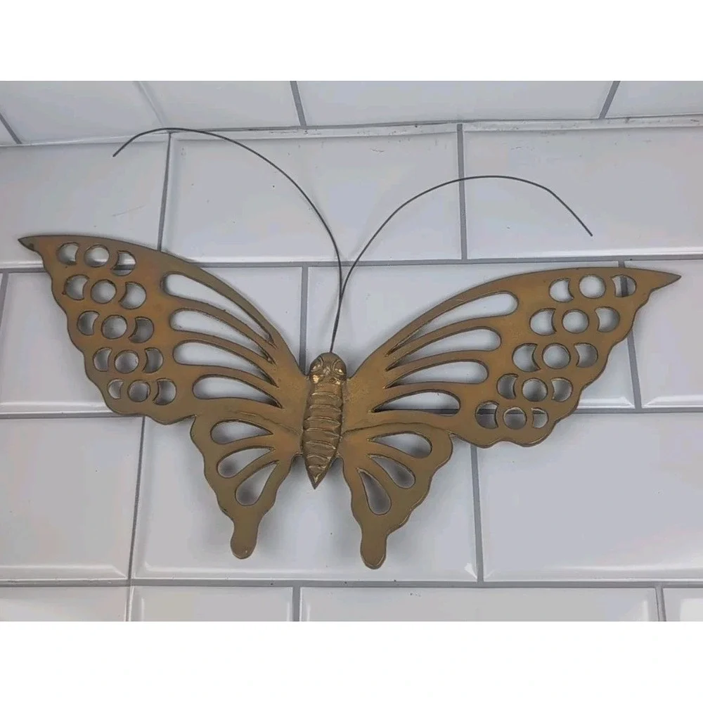 Vintage Brass Butterfly MCM Wall Hanging Mid Century Modern 12.5